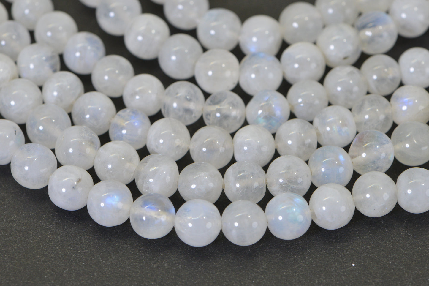 Genuine Rainbow Moonstone Beads 7mm Blue Flash Smooth Polished Natural Gemstone