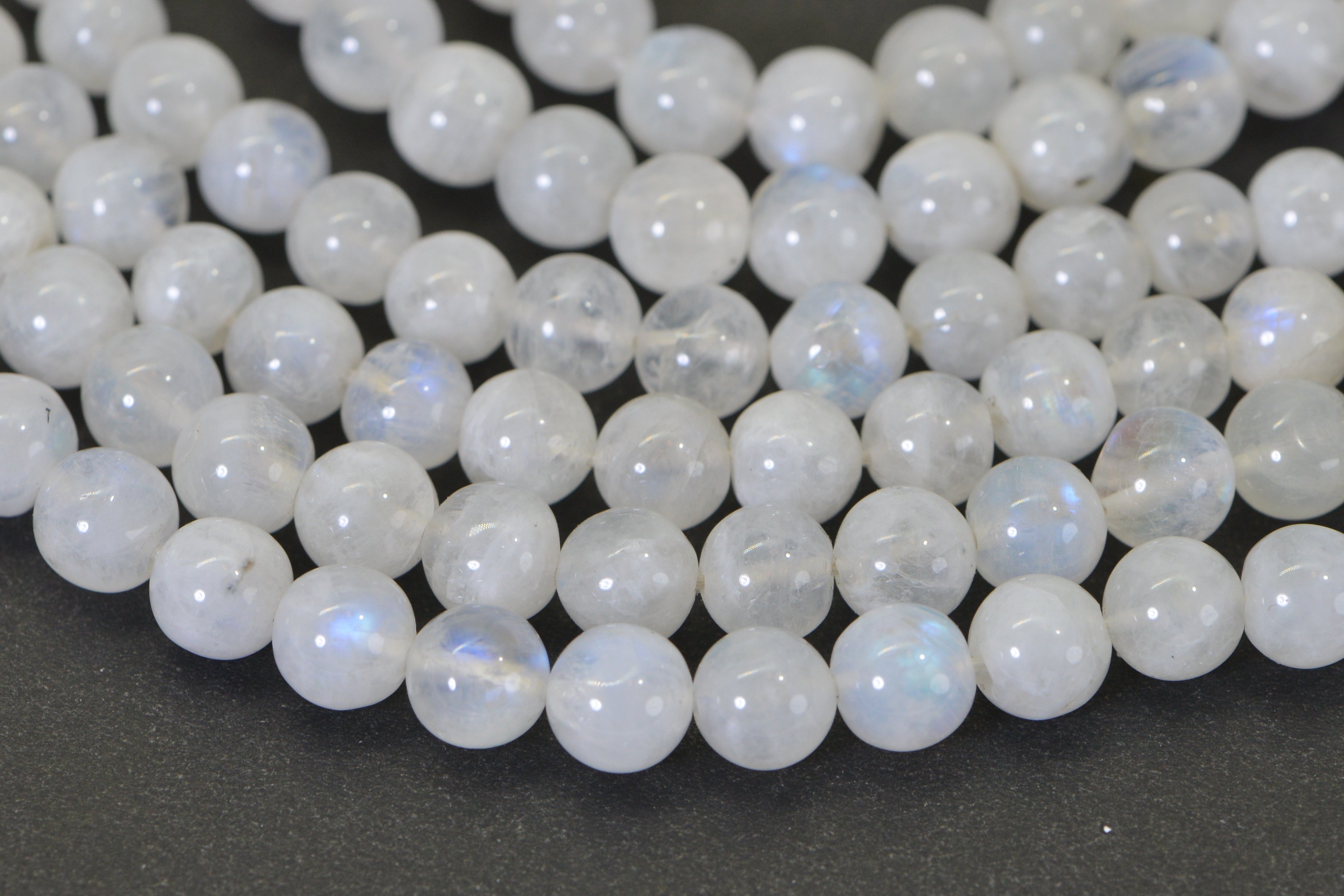 Genuine Rainbow Moonstone Beads 7mm Blue Flash Smooth Polished Natural Gemstone