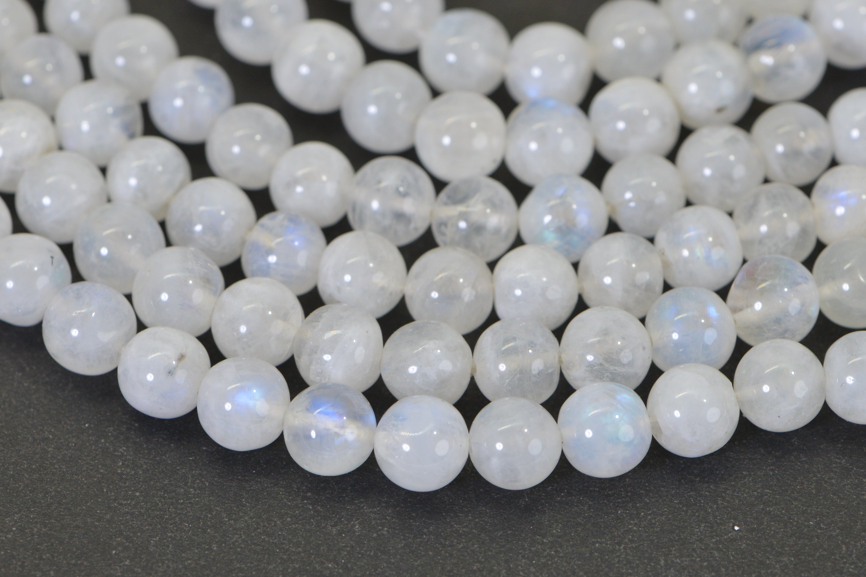 Genuine Rainbow Moonstone Beads 7mm Blue Flash Smooth Polished Natural Gemstone