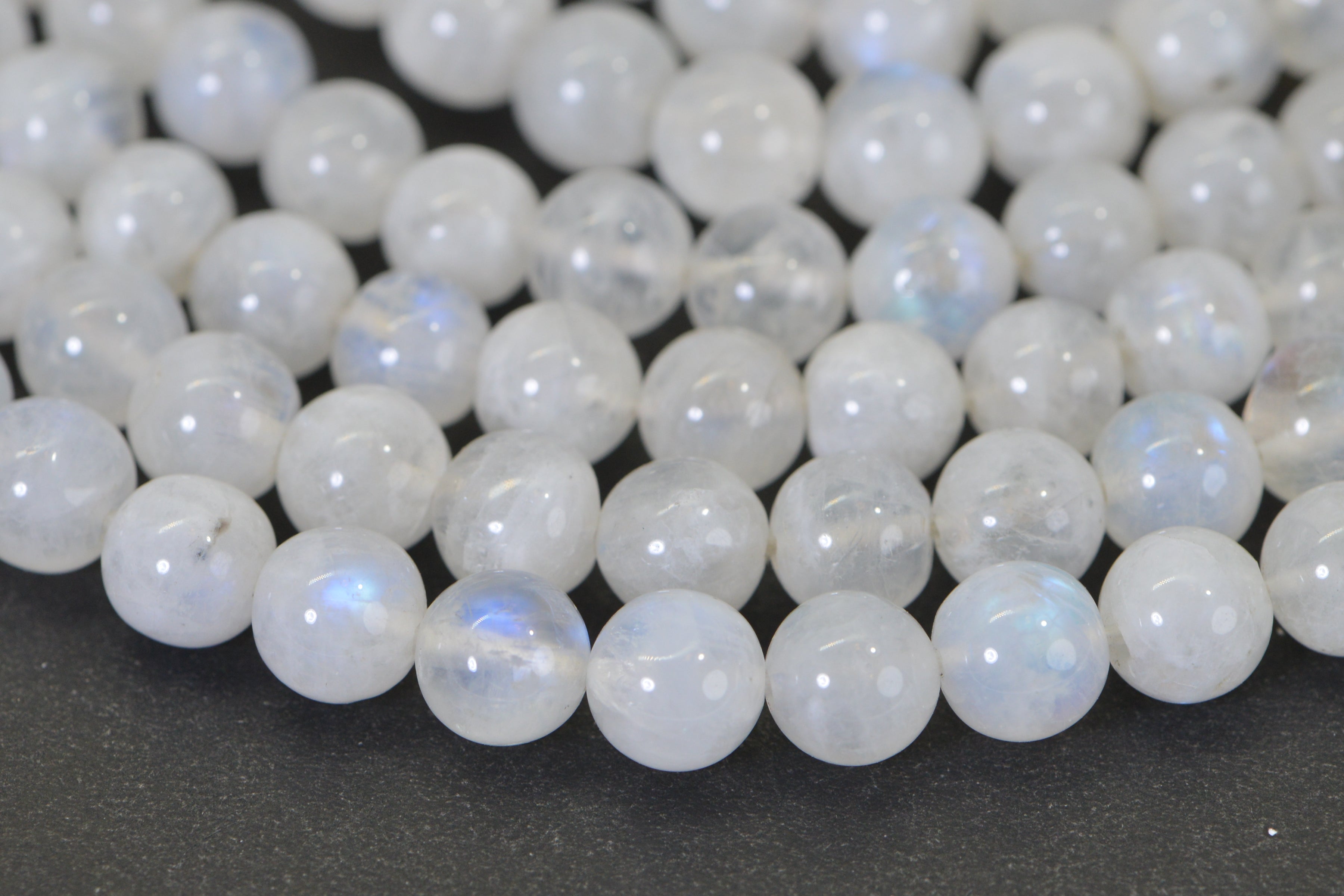 Genuine Rainbow Moonstone Beads 7mm Blue Flash Smooth Polished Natural Gemstone