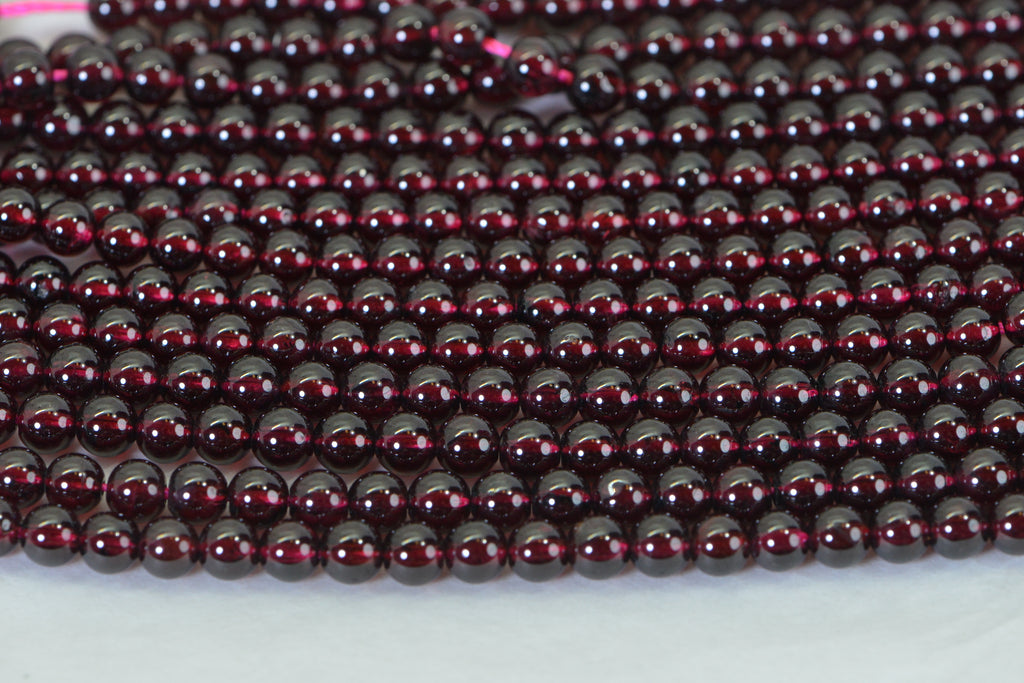 Natural Red Garnet Beads 4.4mm Round AA Dark Maroon 15" Strand High Quality