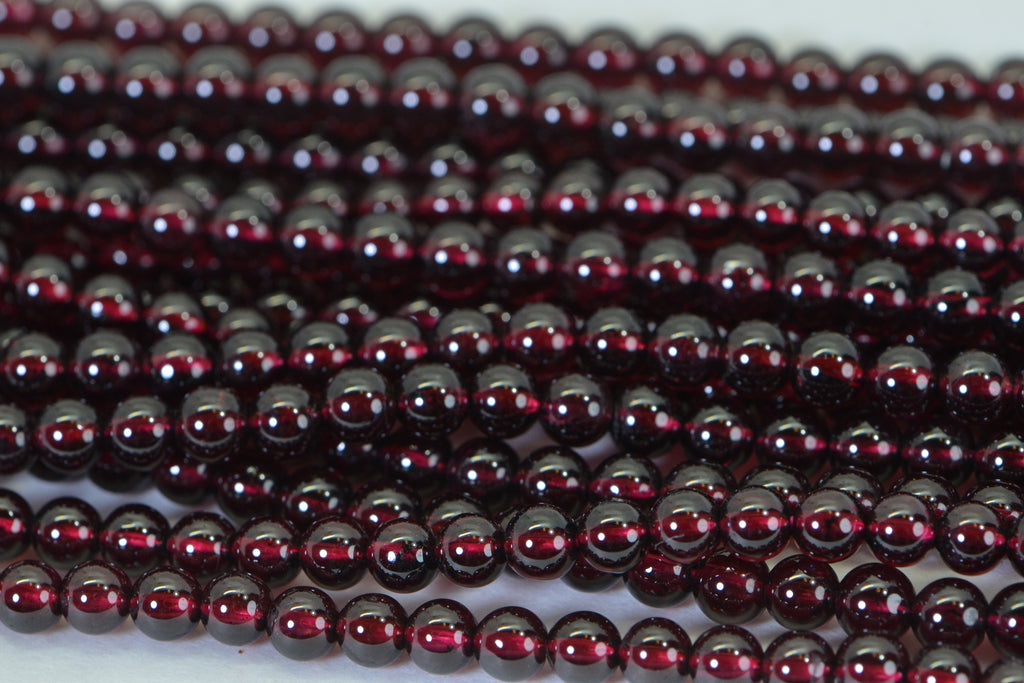 Natural Red Garnet Beads 4.4mm Round AA Dark Maroon 15" Strand High Quality