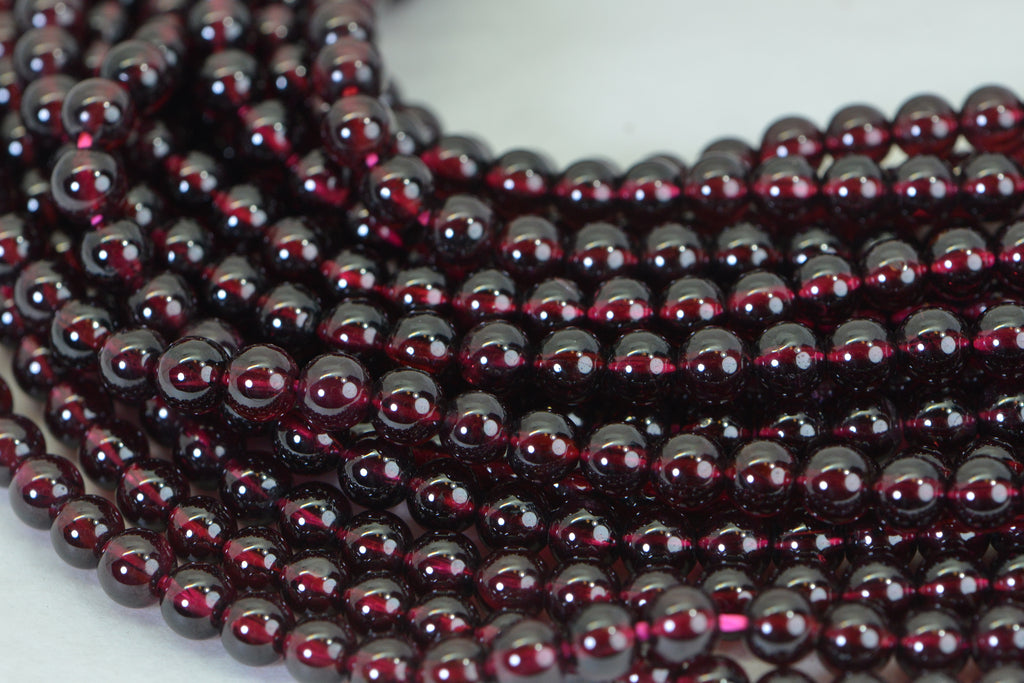Natural Red Garnet Beads 4.4mm Round AA Dark Maroon 15" Strand High Quality