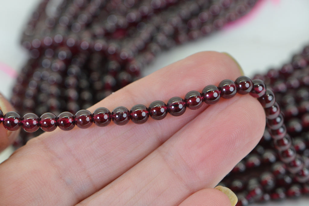 Natural Red Garnet Beads 4.4mm Round AA Dark Maroon 15" Strand High Quality