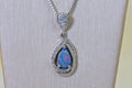 Australian Black Opal Doublet Pendant, Diamond Accent Necklace, 14K White Gold Over 925 Sterling Silver, Opal Jewelry Gift for Women