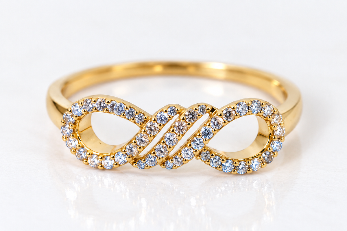 Infinity Diamond Ring: 14K Gold Vermeil & Sterling Silver Size Ring 8.5 US
