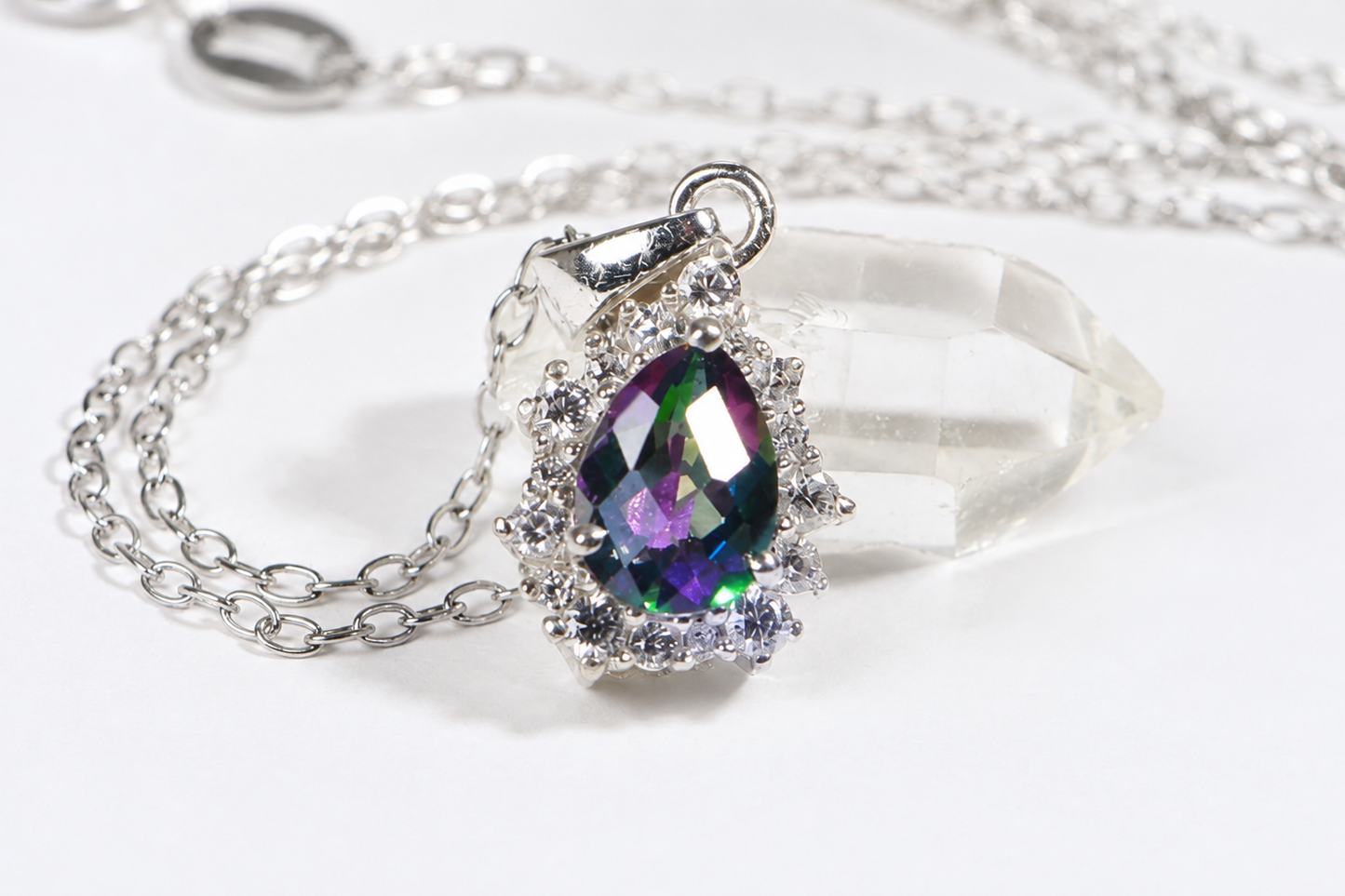 Natural Zircon Mystic Topaz  Sterling Silver Pendant Gemstone Halo Diamond Topaz Necklace