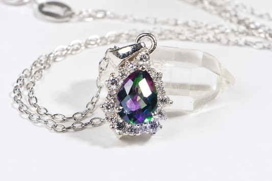 Natural Zircon Mystic Topaz  Sterling Silver Pendant Gemstone Halo Diamond Topaz Necklace