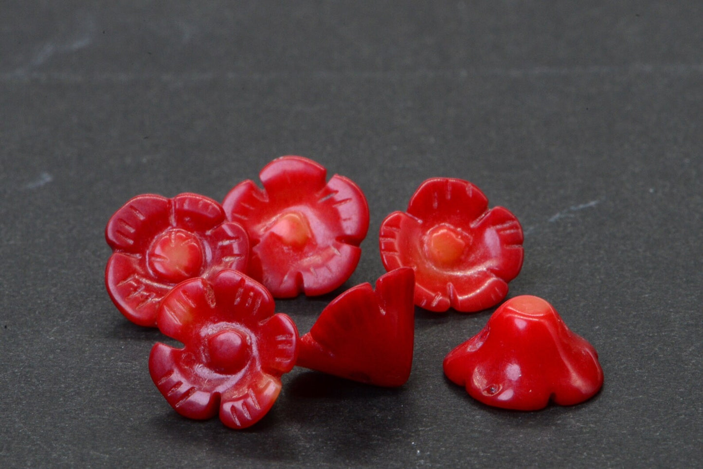 Natural Coral Carved Poppy Floral Beads Gemstone Red Coral Coral AAA 