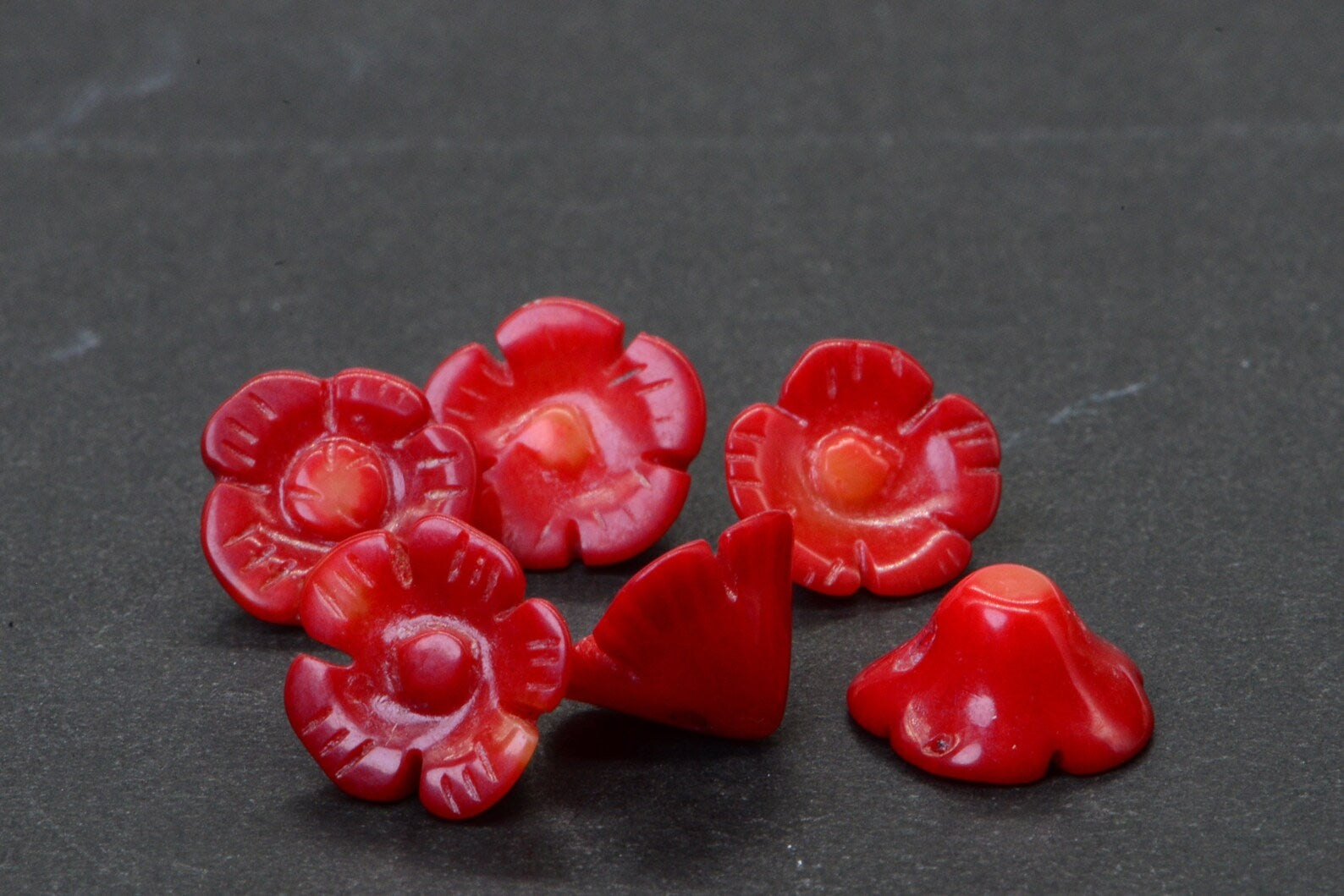 Natural Coral Carved Poppy Floral Beads Gemstone Red Coral Coral AAA 