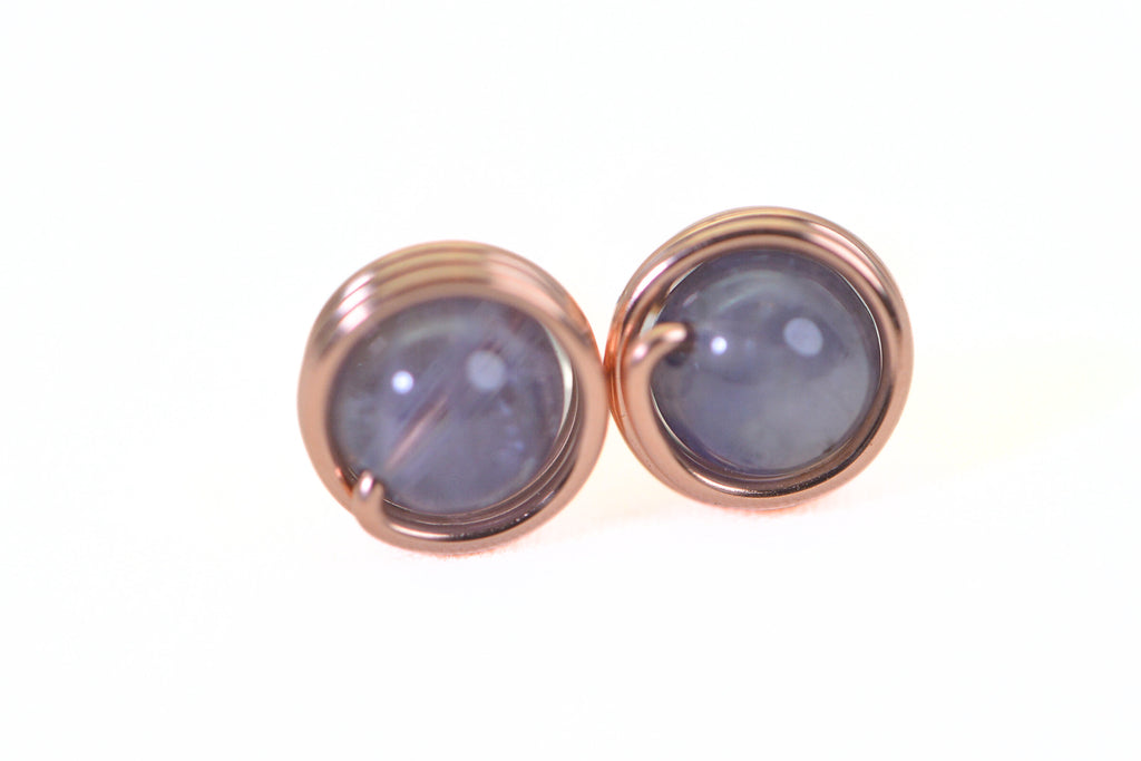 Black Tourmaline Stud Earrings: Handmade Copper Wire Wrapped Gemstone