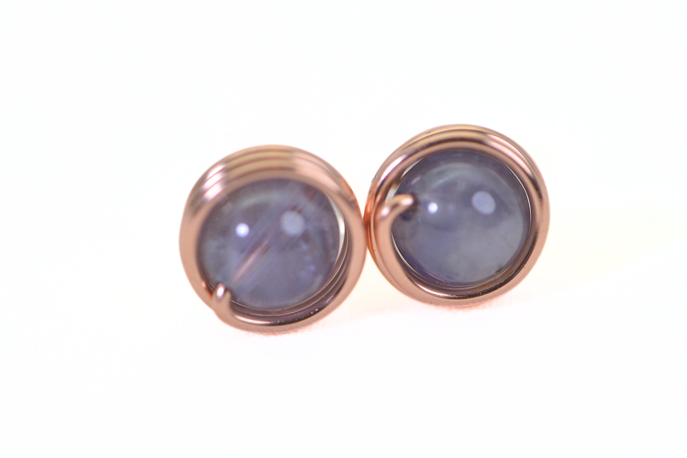 Black Tourmaline Stud Earrings: Handmade Copper Wire Wrapped Gemstone