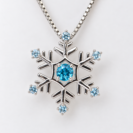 Blue Apatite & Aquamarine Snowflake Pendant – 14K White Gold Sterling Silver Necklace