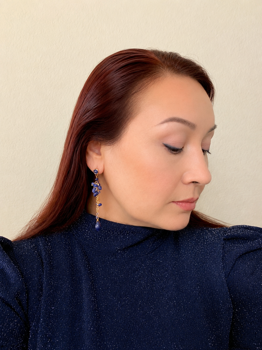 Natural Sapphire Tanzanite & Kyanite Chandelier Earrings, 14K Gold Filled, Long Blue Purple Gemstone Cluster Earrings, One of a Kind