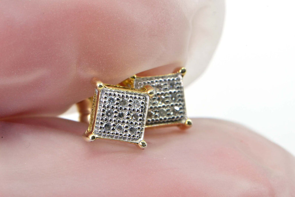 Tiny Diamond Cluster Earrings – Gold Vermeil Square Studs
