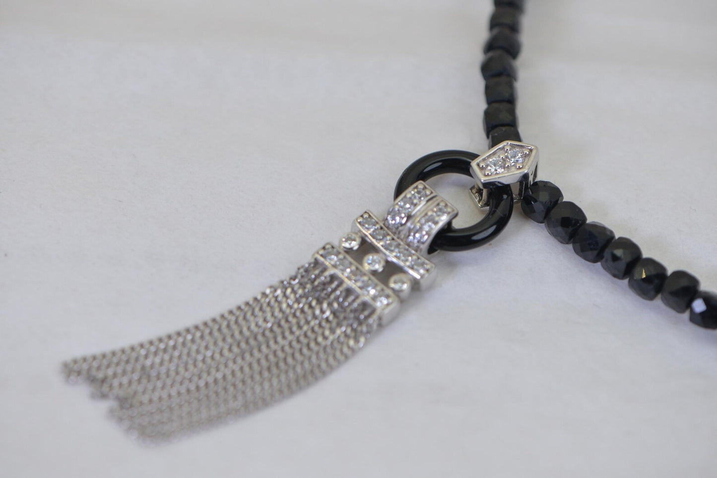 Black Tourmaline Tassel Necklace, Faceted Black Bead Necklace, Silver Tassel Pendant, Statement Necklace, Boho Chic Jewelry, Gift for Her