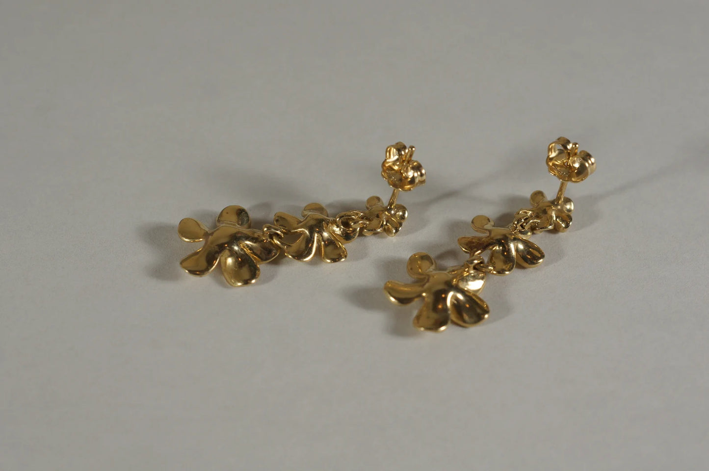 14K Yellow Gold Plumeria Flower Earrings, Graduated Floral Posts