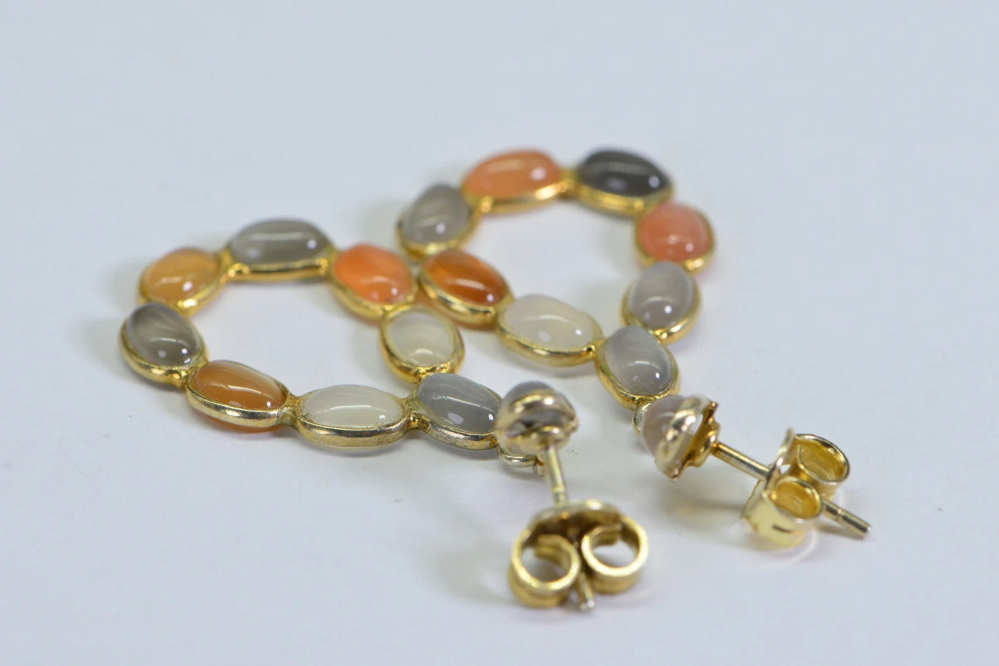 Multi Color Moonstone Teardrop Earrings: 14K Gold Over Sterling Silver