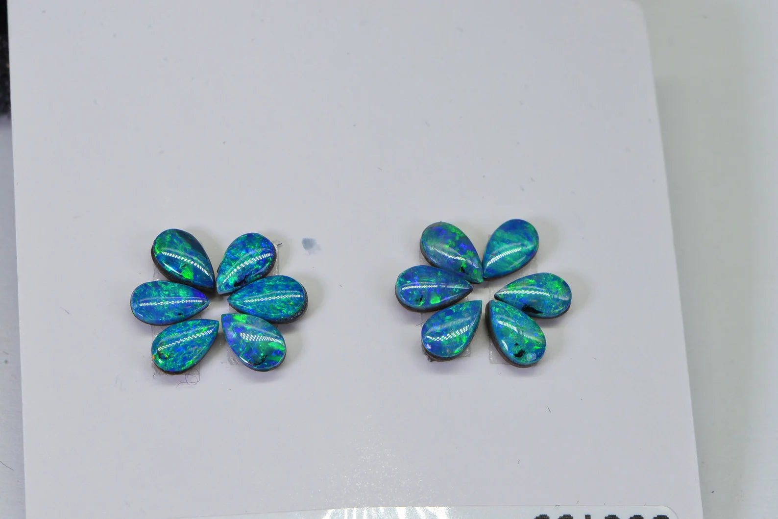 Australian Black Opal Pear Cabochons: Blue Green Metallic Doublet, 5x3 mm, 12 pc Set