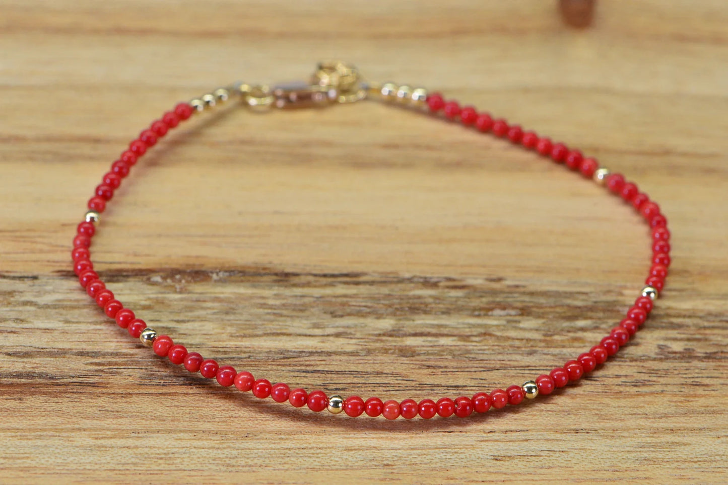 Dainty Red Coral Bracelet: Italian Mediterranean Gemstone, Gold-Filled Accents