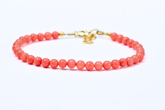 Dainty Coral Bracelet: 4mm Mediterranean Coral, Gold-Filled Accents