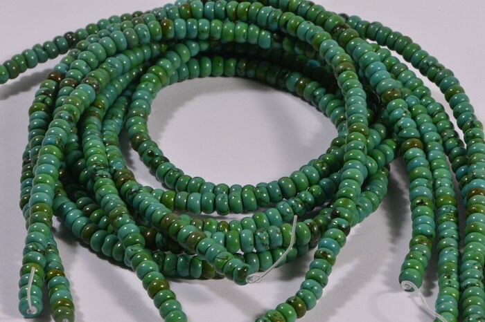 Green Turquoise Rondelle Beads 4mm: Tibetan Gemstone Strand