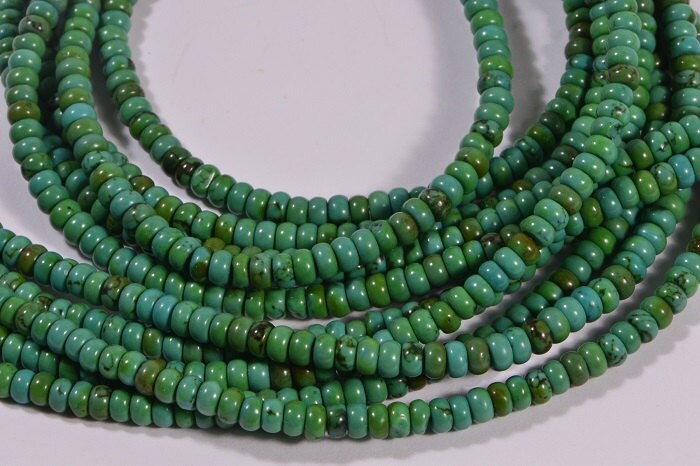 Green Turquoise Rondelle Beads 4mm: Tibetan Gemstone Strand