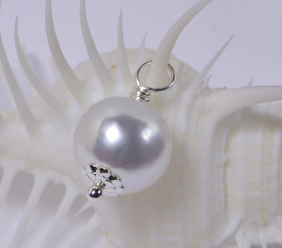 9mm White Pearl Pendant, Sterling Silver, Wedding Jewelry