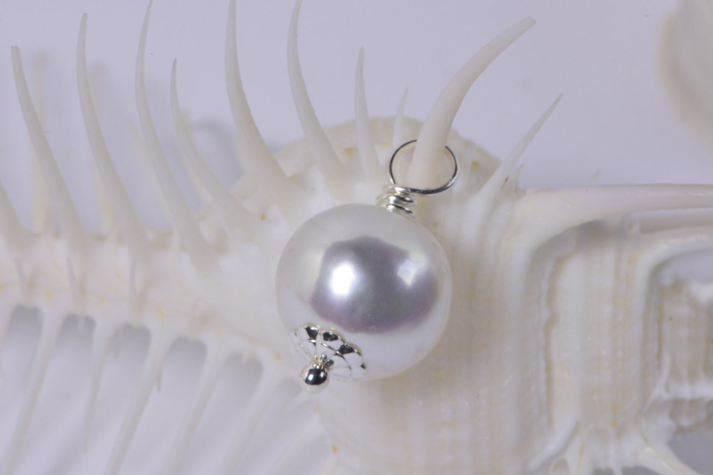 9mm White Pearl Pendant, Sterling Silver, Wedding Jewelry