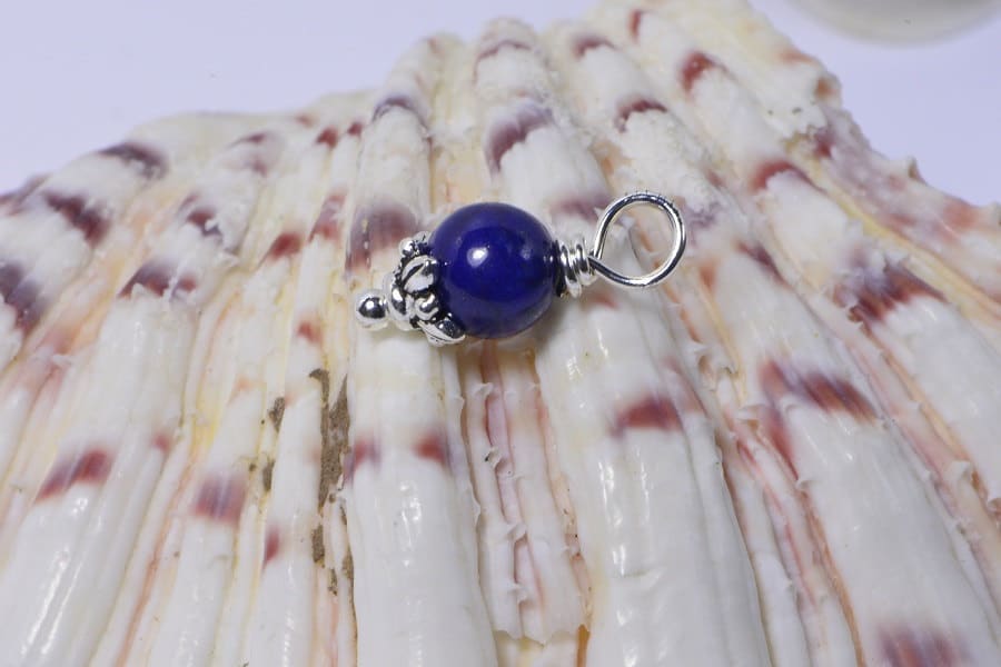 Lapis Lazuli Bead Dangle Charm, Sterling Silver Wire Wrapped Pendant