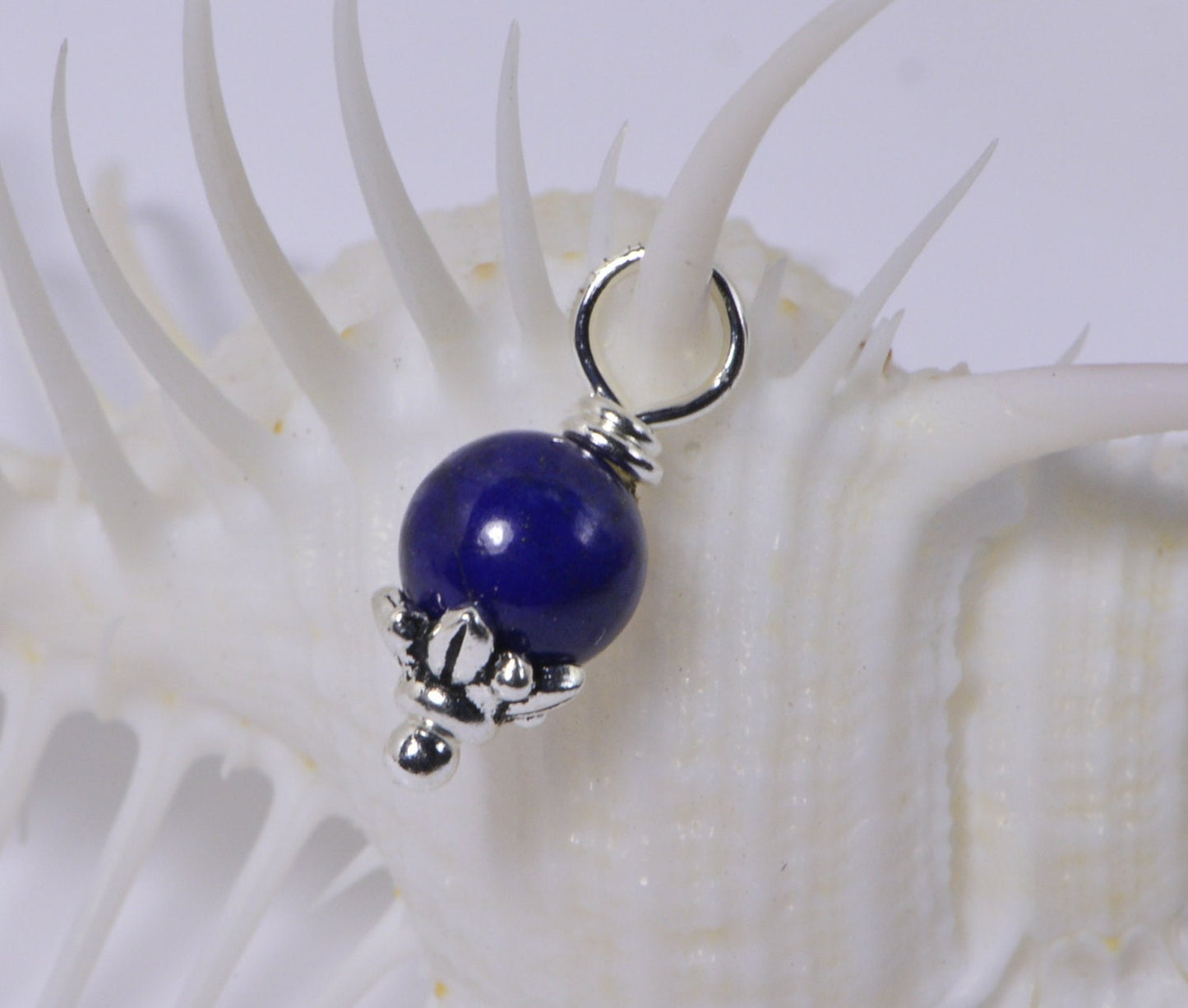 Lapis Lazuli Bead Dangle Charm, Sterling Silver Wire Wrapped Pendant
