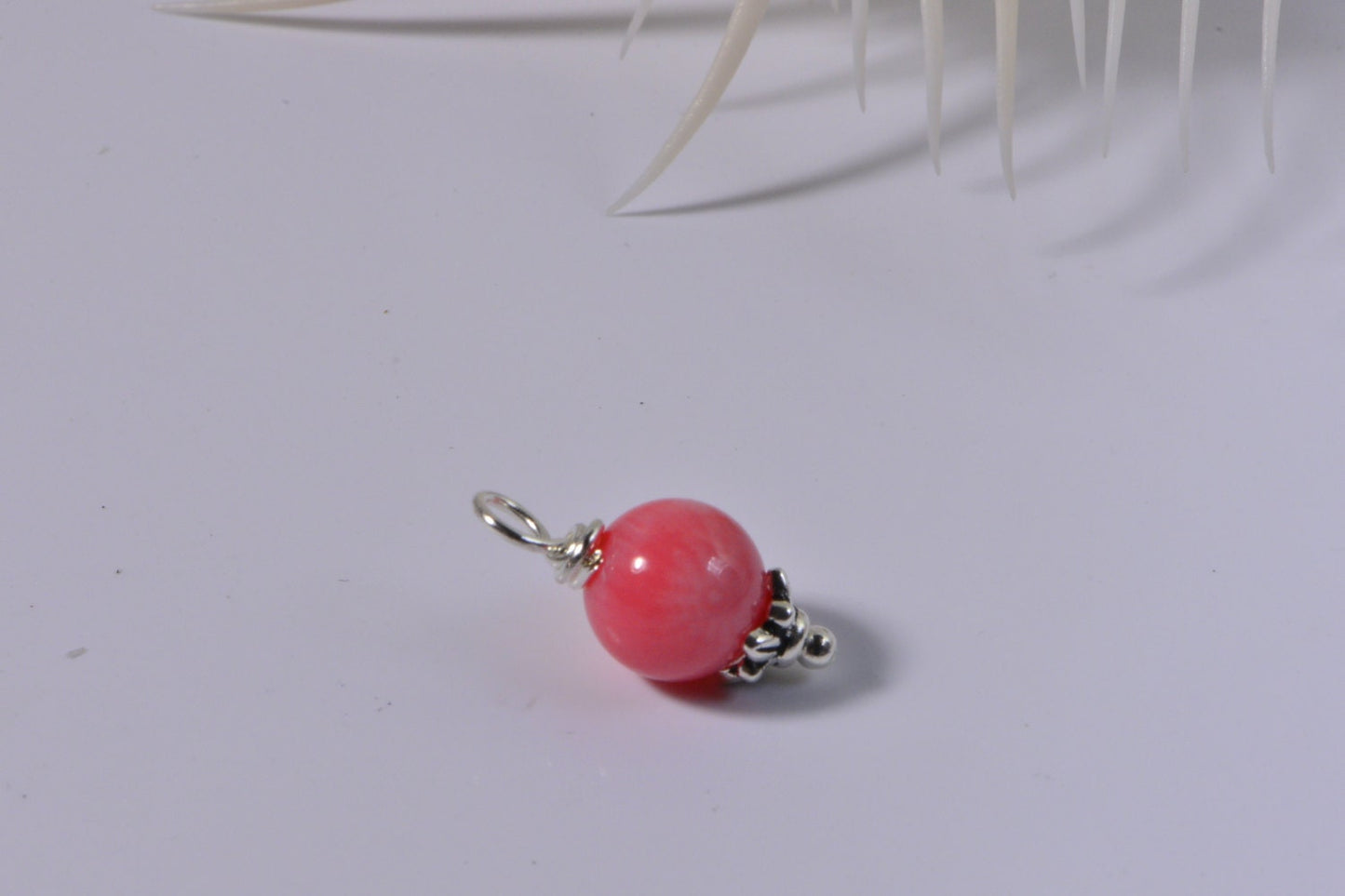 Natural Coral Pink Pendant, Silver Plated Dangle Bead Charm