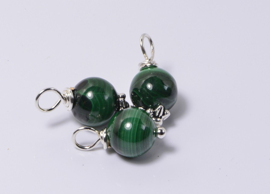 Malachite   Beads 8 mm Wire Wrapped Head Pin Silver wire