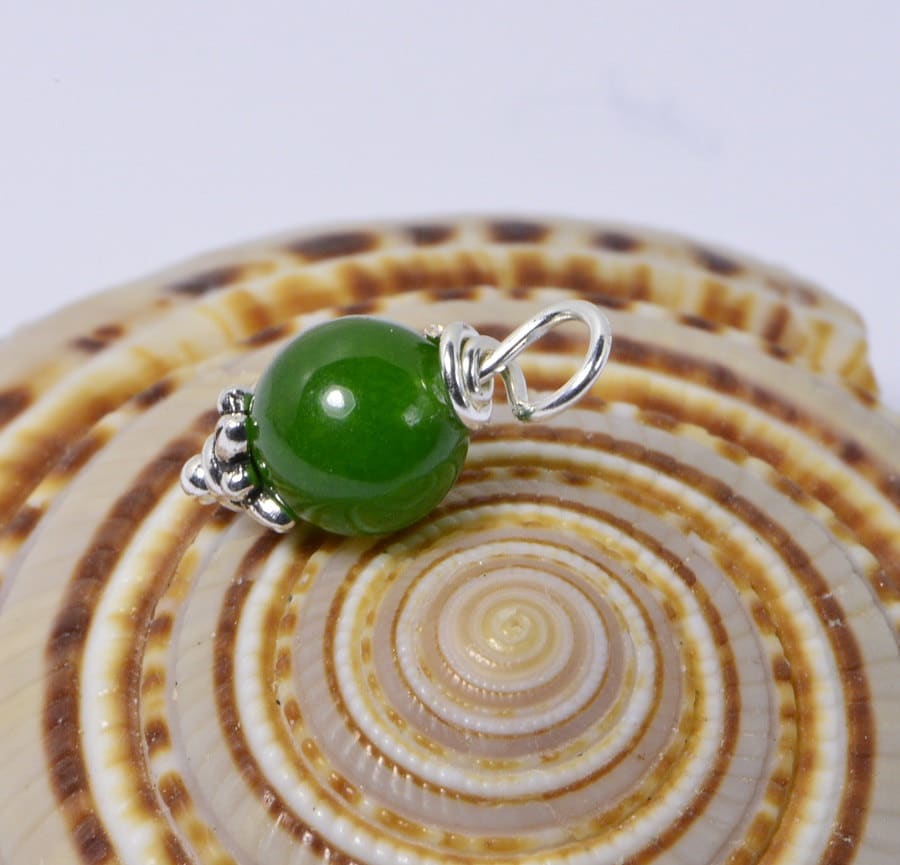 Apple Green Jade Pendant, Sterling Silver Charm, 8mm Round
