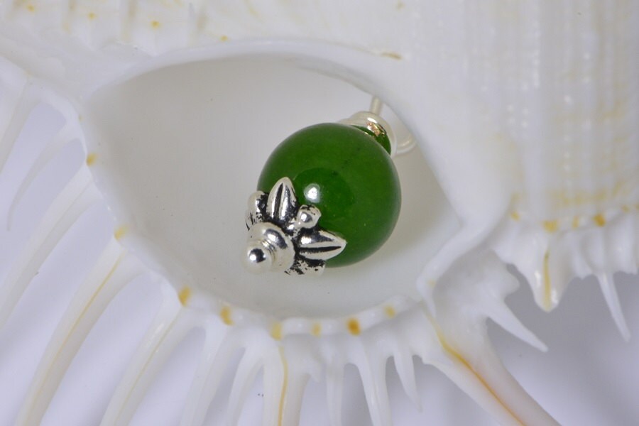 Apple Green Jade Sterling Silver Pendant, 6mm Round Charm