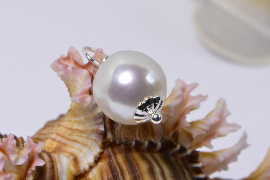 9mm White Pearl Pendant, Sterling Silver, Wedding Jewelry