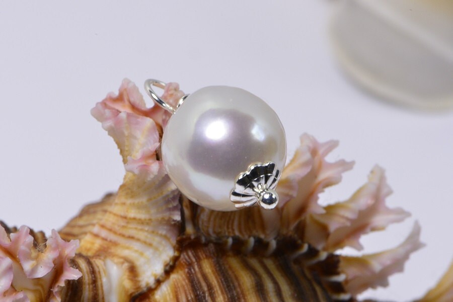 9mm White Pearl Pendant, Sterling Silver, Wedding Jewelry