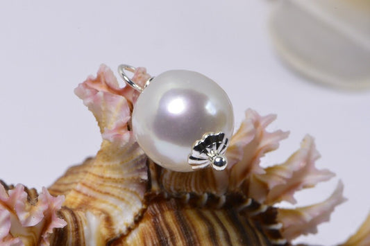 9mm White Pearl Pendant, Sterling Silver, Wedding Jewelry