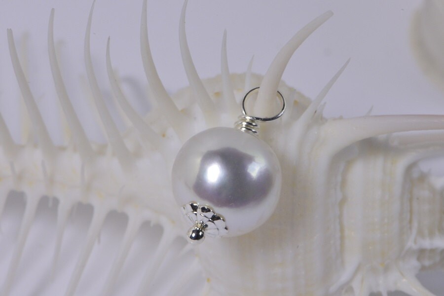 9mm White Pearl Pendant, Sterling Silver, Wedding Jewelry