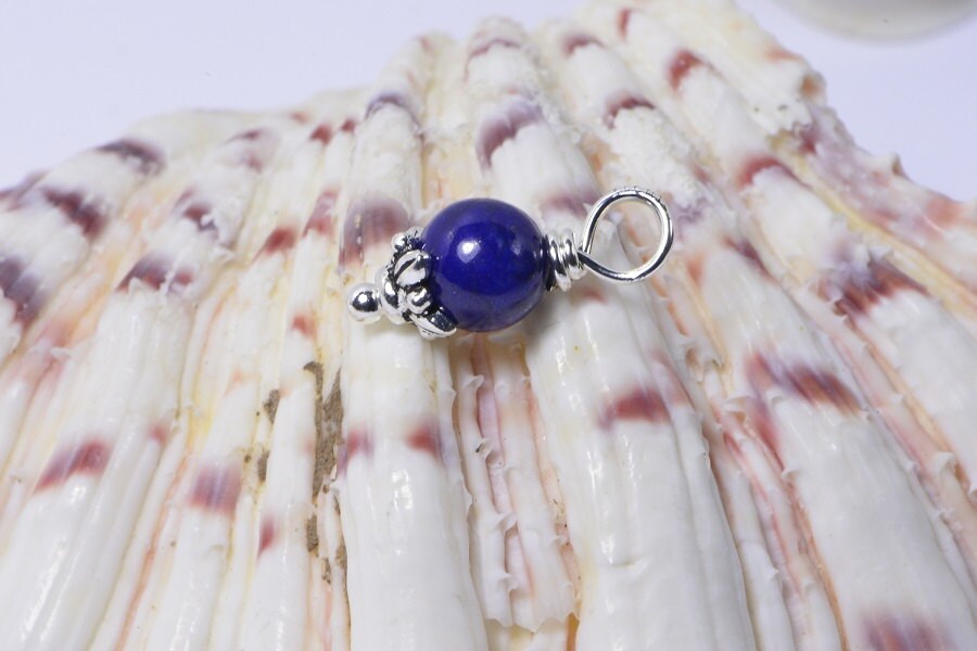 Lapis Lazuli Bead Dangle Charm, Sterling Silver Wire Wrapped Pendant