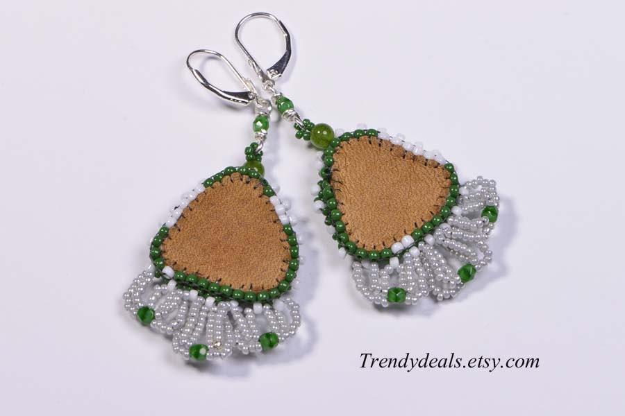 Ocean Jasper Earrings Beaded Earrings Embroidery Seed beads Earrings Peyote beaded Earrings