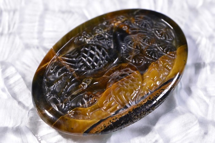 Carved Tiger Eye Gemstone Cabochon: Jewelry Supplies (54.4x35.8x4.8mm)