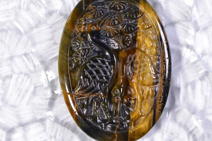 Carved Tiger Eye Gemstone Cabochon: Jewelry Supplies (54.4x35.8x4.8mm)