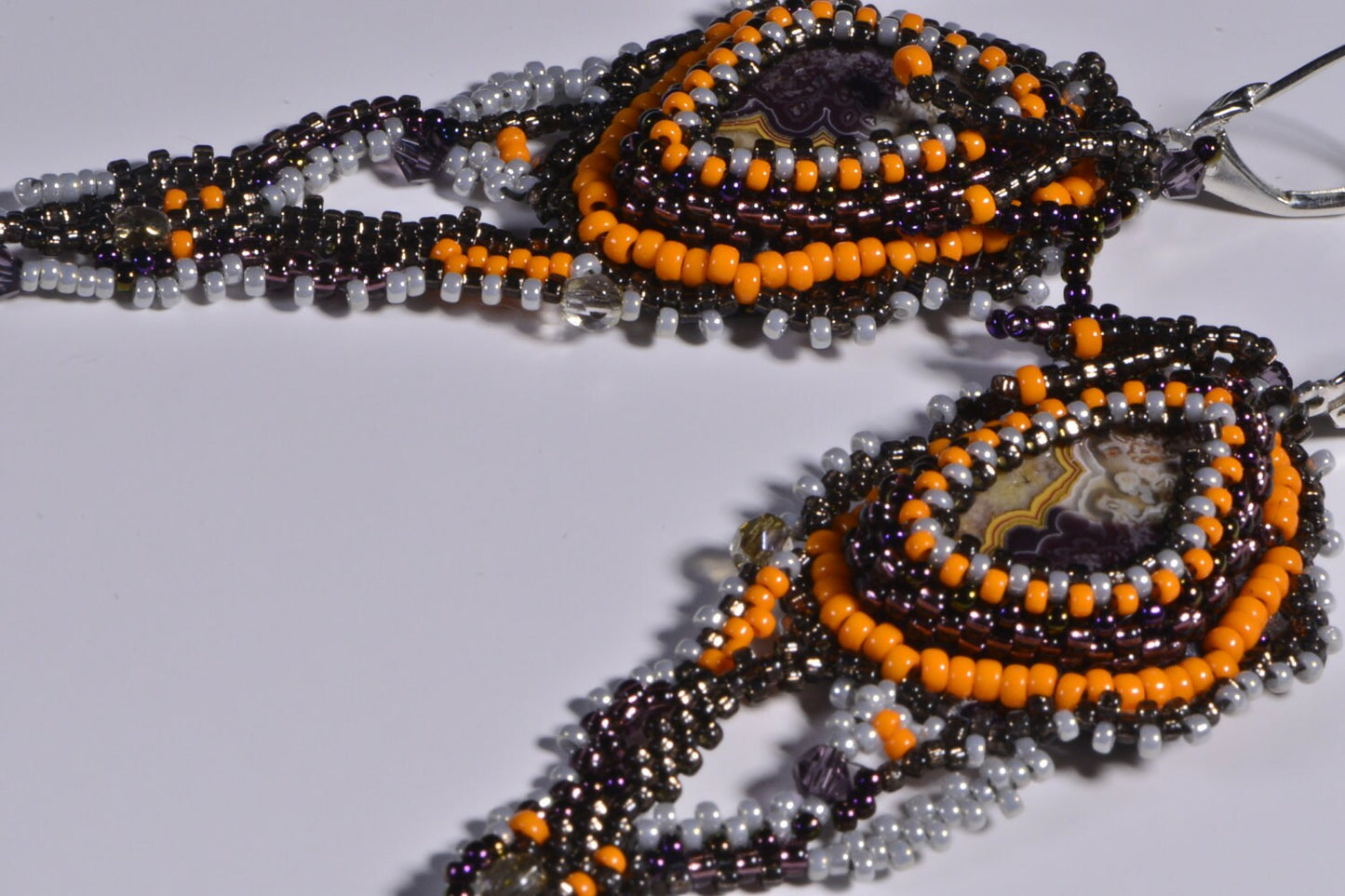 Crazy Lace Agate Beaded Earrings, Sterling Silver Lever Back