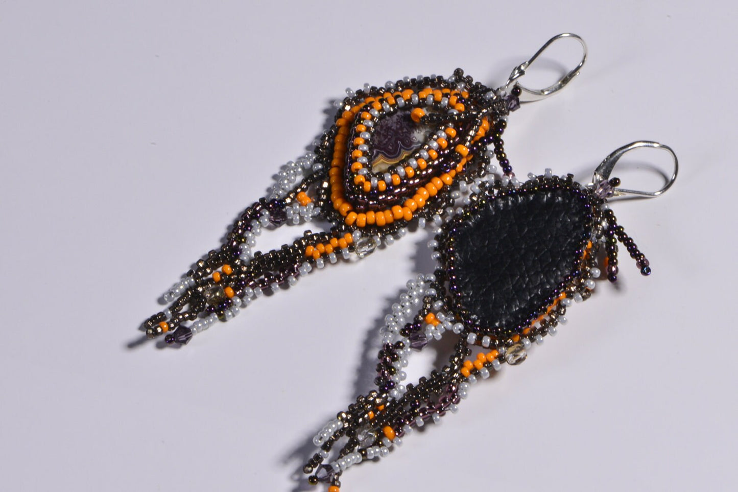 Crazy Lace Agate Beaded Earrings, Sterling Silver Lever Back