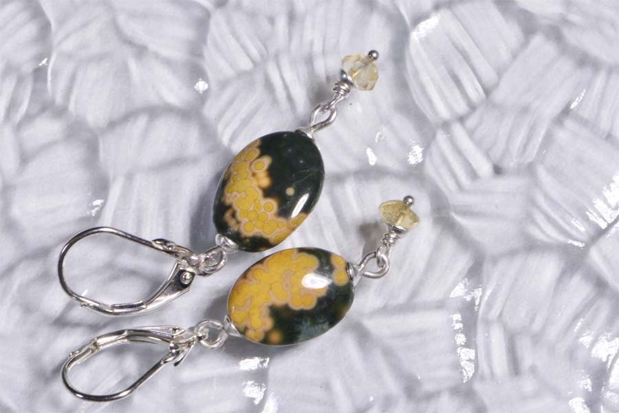 Handmade Sterling Silver Ocean Jasper Dangle Earrings with Citrine