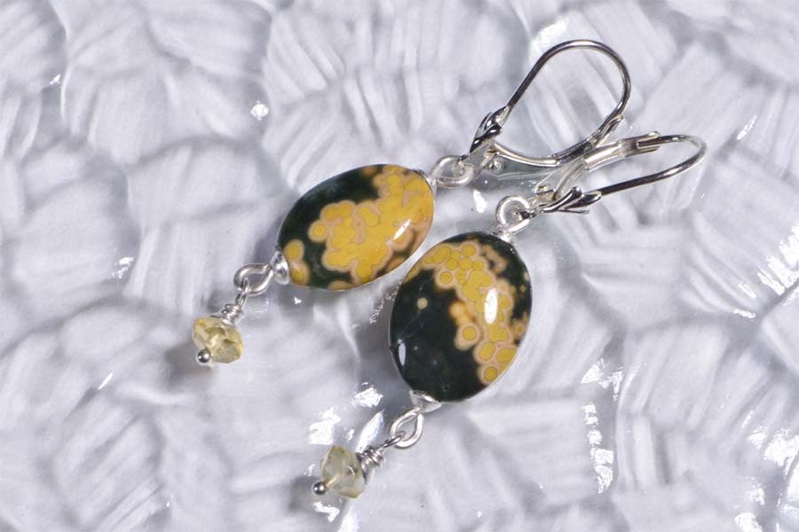 Handmade Sterling Silver Ocean Jasper Dangle Earrings with Citrine