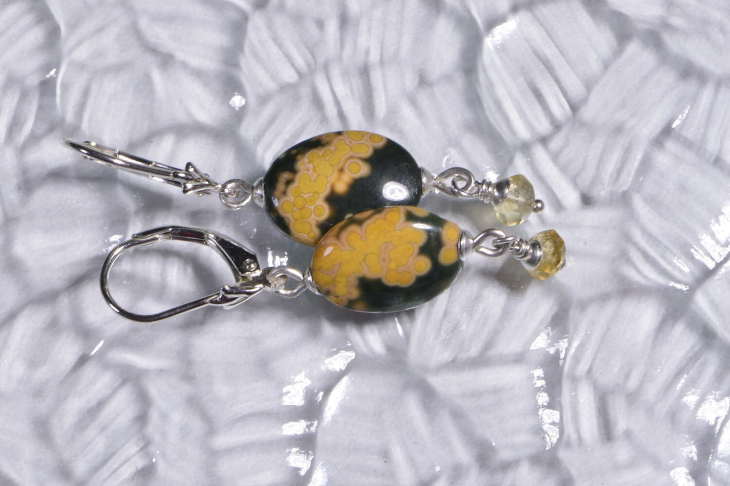 Handmade Sterling Silver Ocean Jasper Dangle Earrings with Citrine