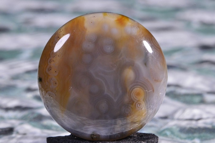 Ocean Jasper Cabochon: Round Gemstone, Tans Greys Whites Orange (25x7.2mm)