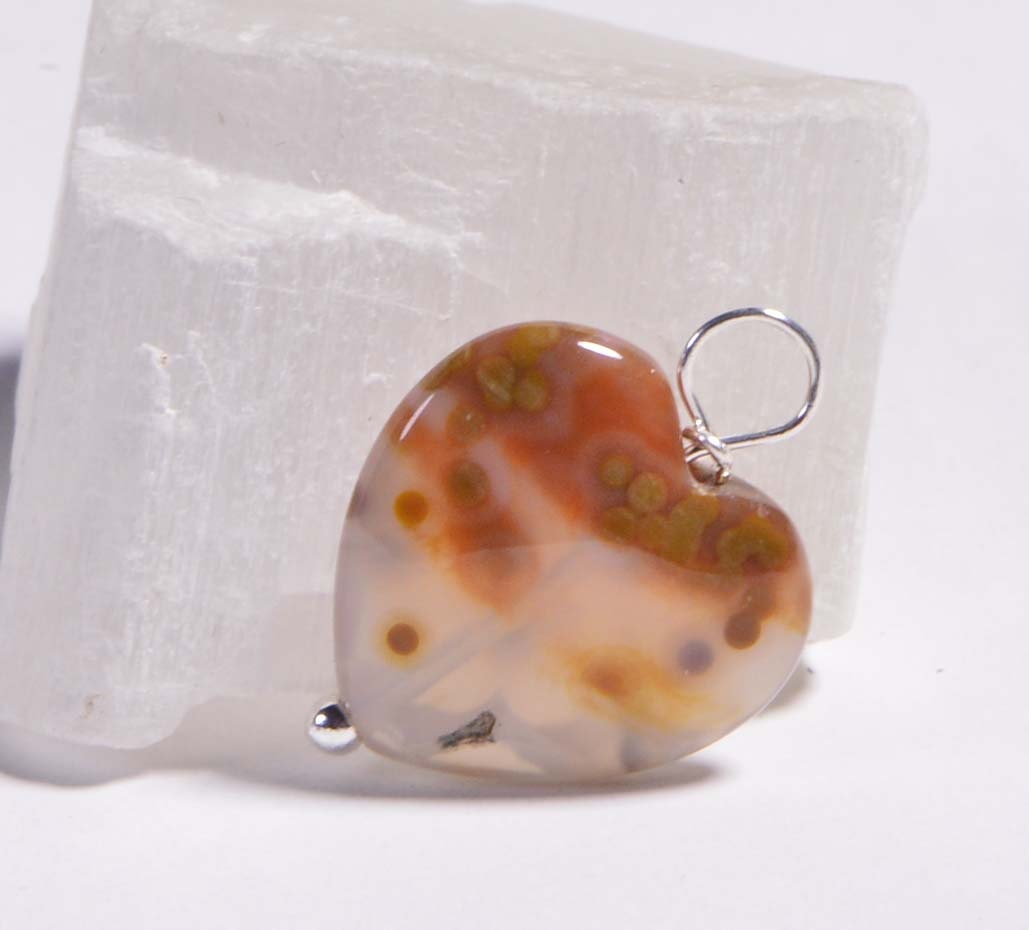 Ocean Jasper Wire Wrapped Beads Carved Hearts Gemstone Dangle Beads